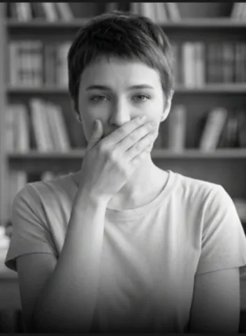 Person embarrassed to smile